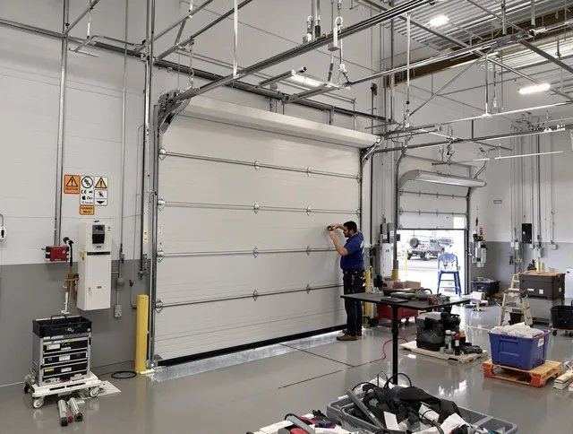 Commercial garage door repair being performed by Brook Park Garage Door Repair expert in Brook Park