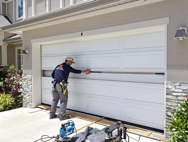 Brook Park Garage Door Repair team performing complete garage door replacement at Brook Park residence