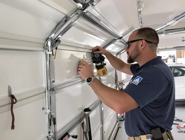 Brook Park Garage Door Repair technician quieting a noisy garage door in Brook Park