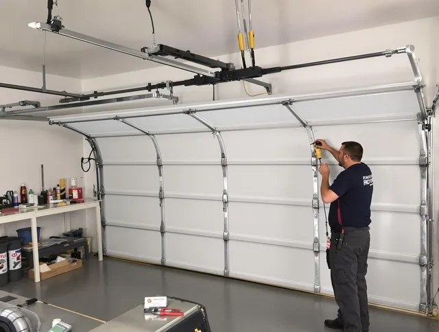 Brook Park Garage Door Repair certified technician performing overhead door system repair in Brook Park