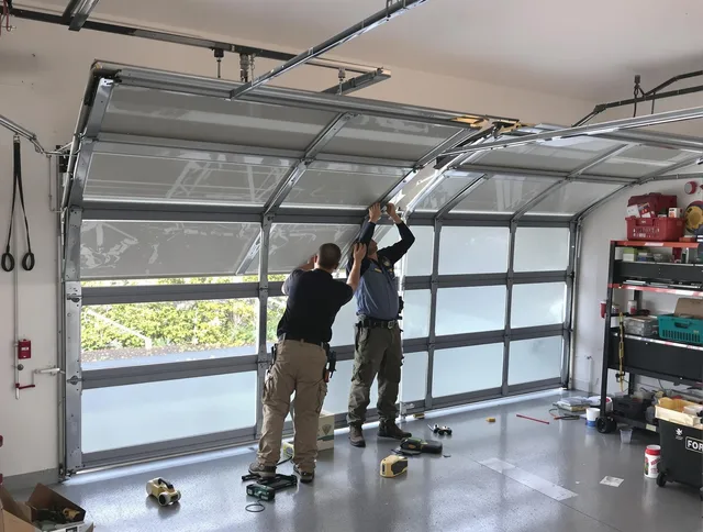 Brook Park Garage Door Repair expert performing precise panel replacement on Brook Park garage door